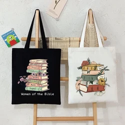 Books and Flower Print Handbag Women Casual Canvas Portable Shoulder Bag 