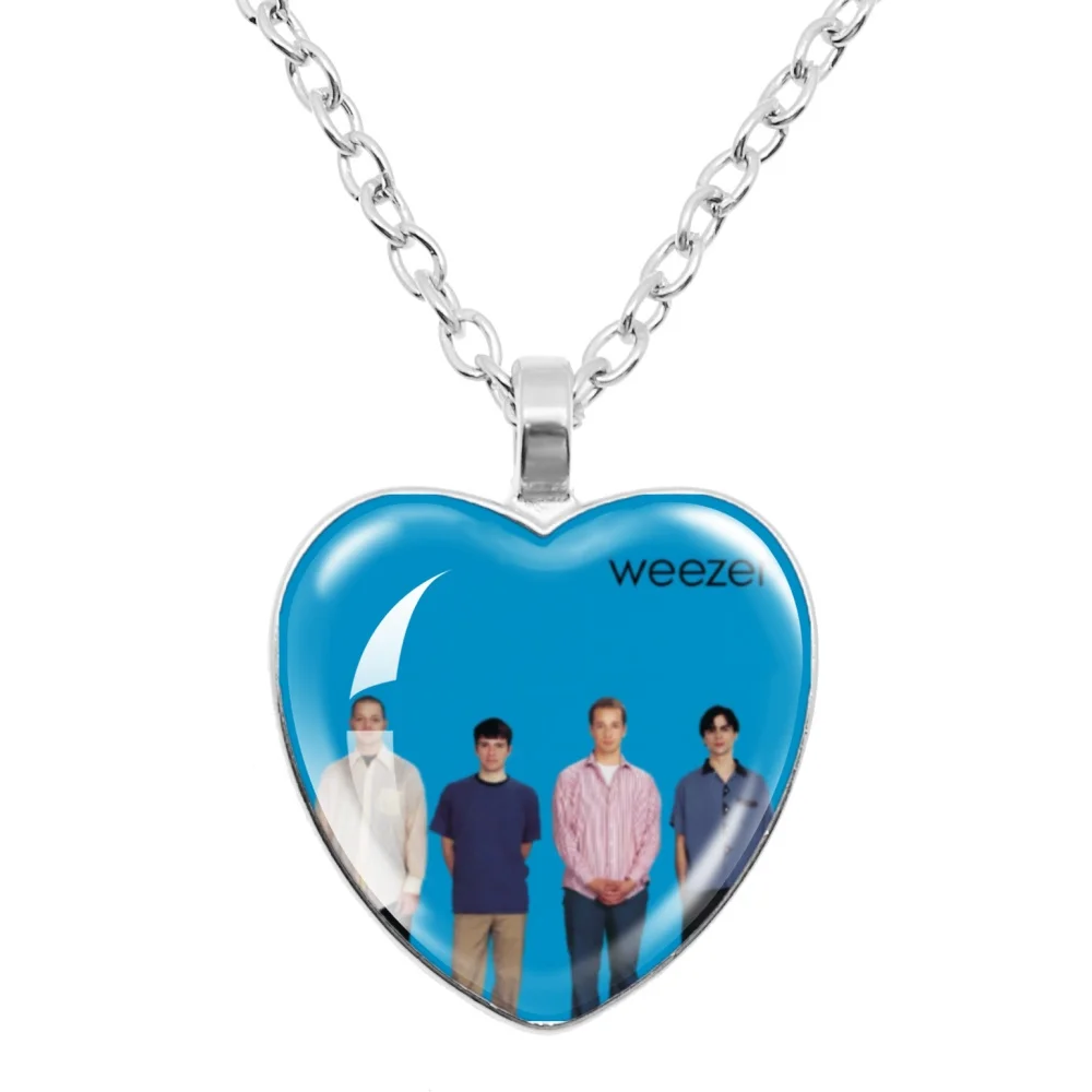 Collier avec pendentif en forme de cœur en verre de 25 mm, avec la couverture de l'album du groupe de pop rock Weezer 1994, accessoires de bijoux, cadeau pour les fans