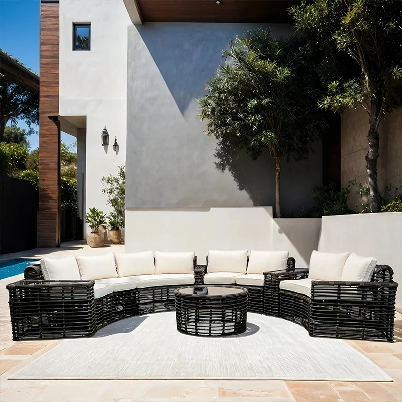 Resort Hotel Modern Curved Sofa Patio Furniture Home Sectional Lounge Chair Low-Profile Sturdy Iron Outdoor Sofa Set