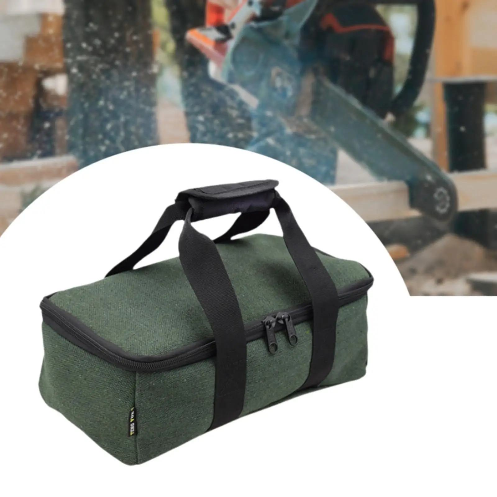 

Electric Saw Storage Bag Sturdy Canvas Double Zipper Pulls with Handle with Clear Inside Pocket Heavy Duty Compact Carrying Case