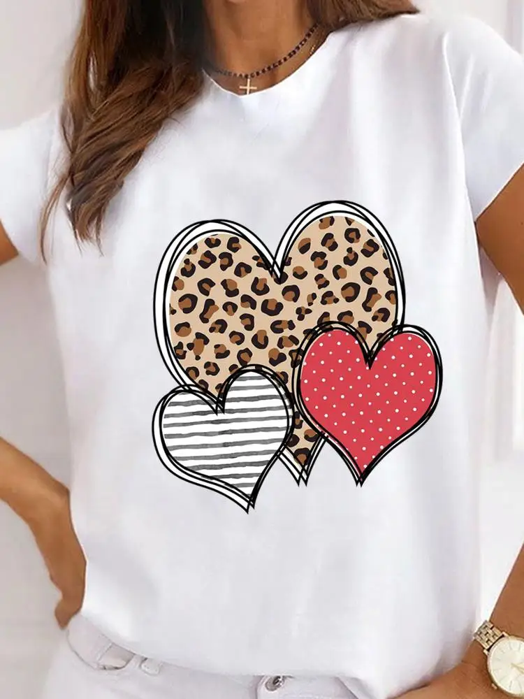 

Fashion Top Basic Short Sleeve Print T Shirt Clothing Clothes Tee For Women Love Sweet Trend 90s Cute O-neck Graphic T-shirts
