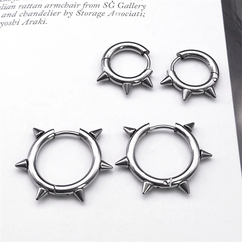 Punk Spike Rivet Hoop Earrings For Women Men Ear Studs Stainless Steel Gothic Hip Hop European and American Earring Jewelry Gift