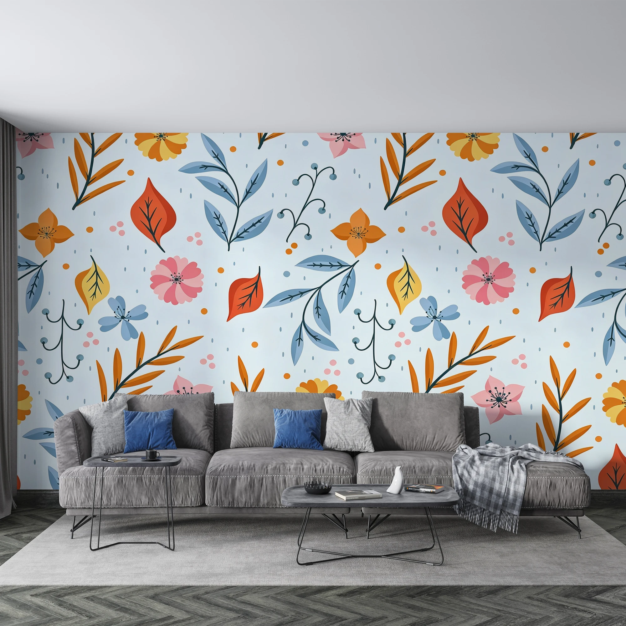 Custom 3D Mural Wallpaper Colorful Cartoon Floral Leaf Peel And Stick Wall Mural Cute Flower For Kids Bedroom Nursery Home Decor