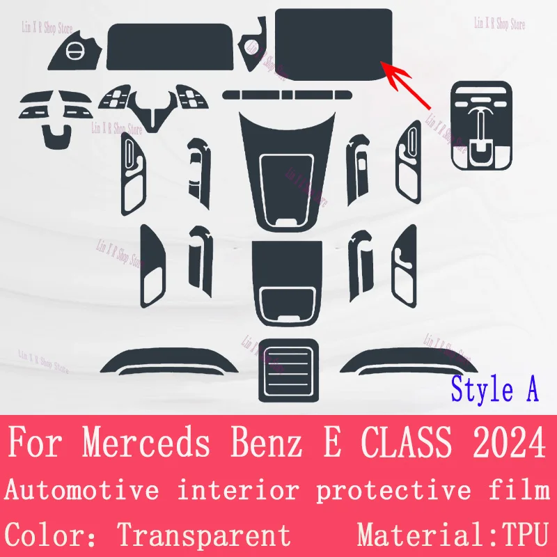 For Merceds Benz E CLASS 2024 Gearbox Panel Navigation Screen Automotive Interior TPU Protective Film Cover Anti-Scratch