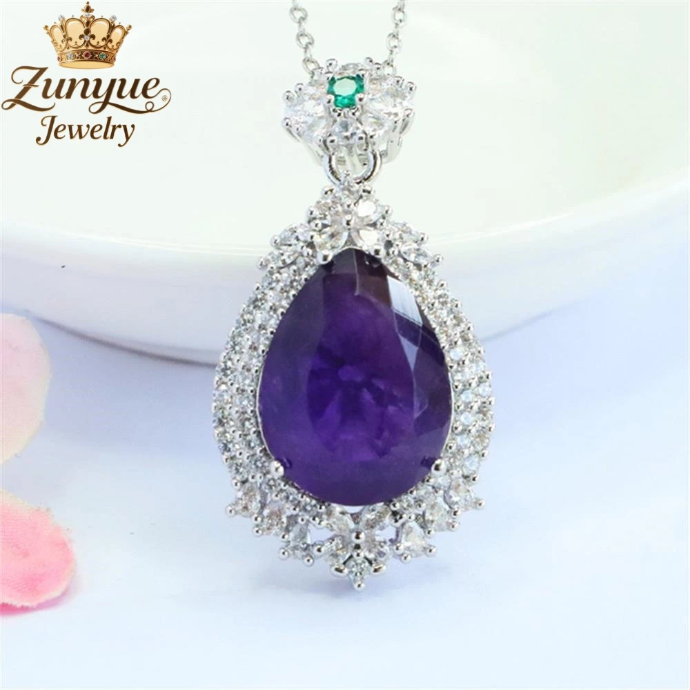 

Natural Amethyst Waterdrop With Full Diamonds Pendant Luxury Quality Fashion Fine Jewelry Exquisite Elegant Popular Charms Gift