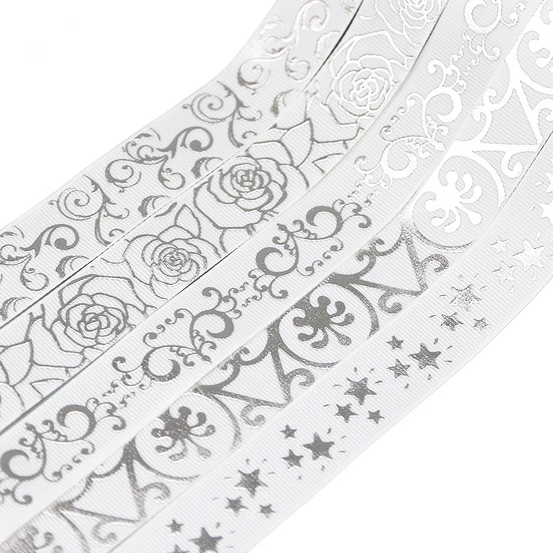 (10 yards/roll) Bianco stampa a Caldo del fiore del nastro del grosgrain FAI DA TE regalo di nozze nastri all\'ingrosso
