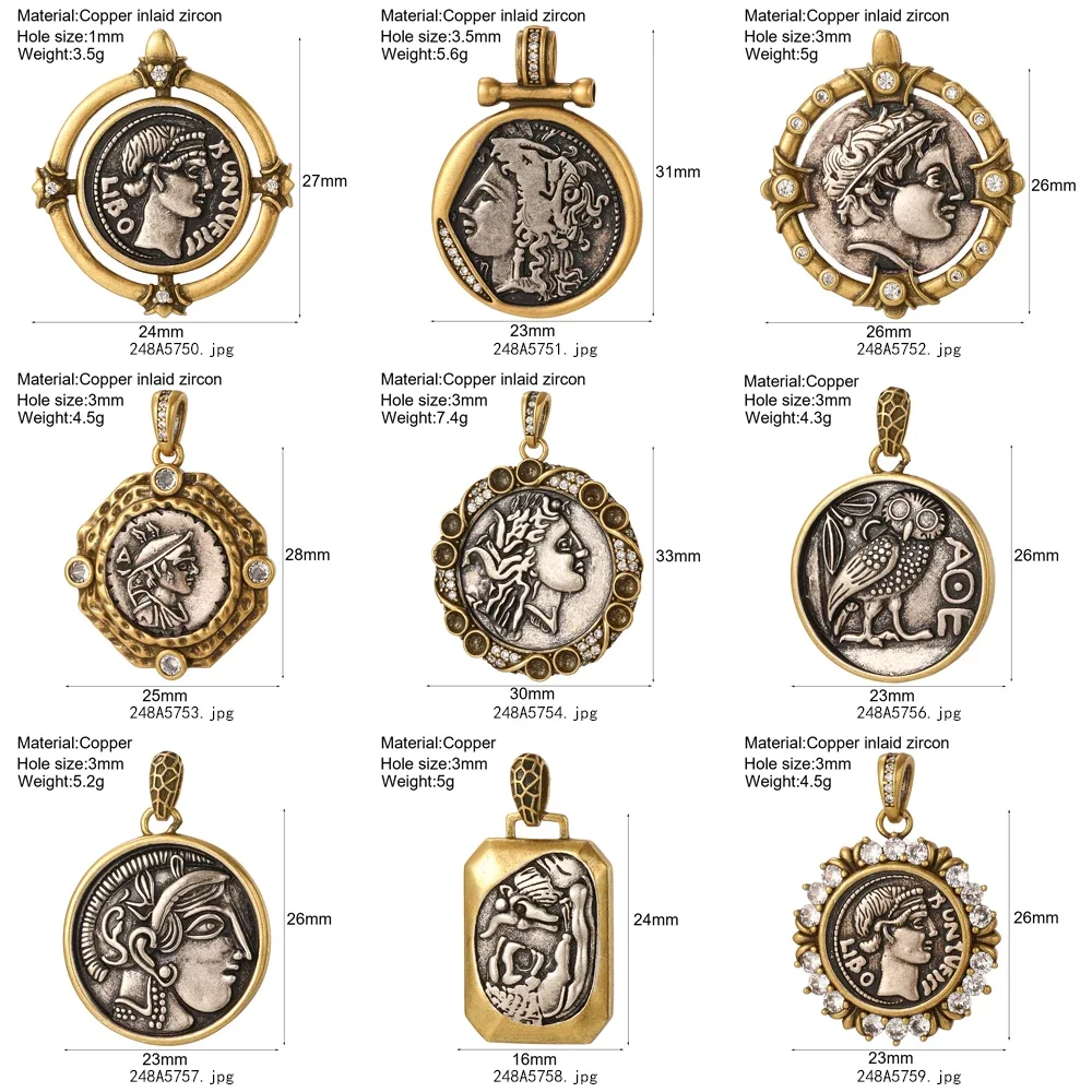 Vintage Coin Charm Jewelry Production Supplies King and Queen Dijes Diy Bracelet Necklace Earrings Charm Lucky Goddess Amulet