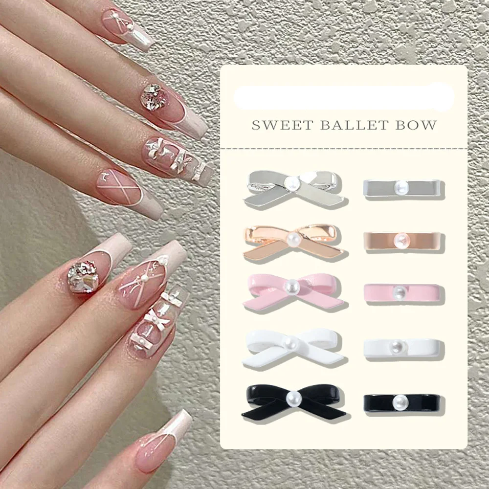 10PCS Ballet Shoes Bow Tie Nails Decoration Nail Resin Rhinestones Manicure Ballet Ribbon Bowknot Nail Jewelry 3D Decor Charm