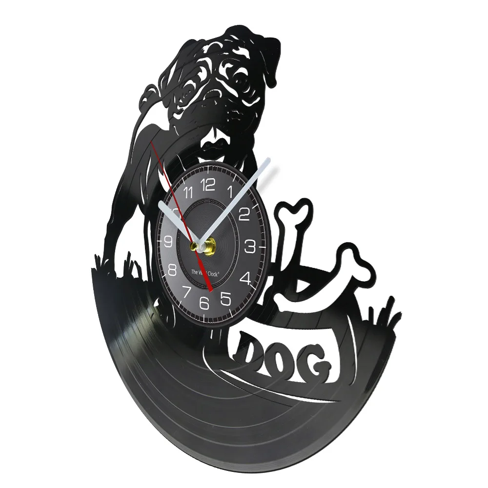 Pug Dog Wall Clock Vintage Puppy Wall Art Kid Room Wall Decor Vinyl Record Clock British Bulldog Clock Dog Breeds Gift Dog Lover