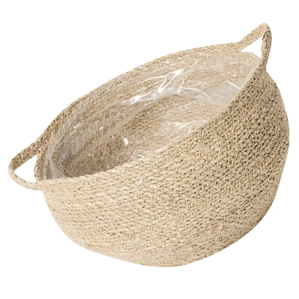 

Woven Storage Baskets Handmade Seagrass Flower Basket Plant Decorative Wall Pot Multi Purpose Portable Handle Basket