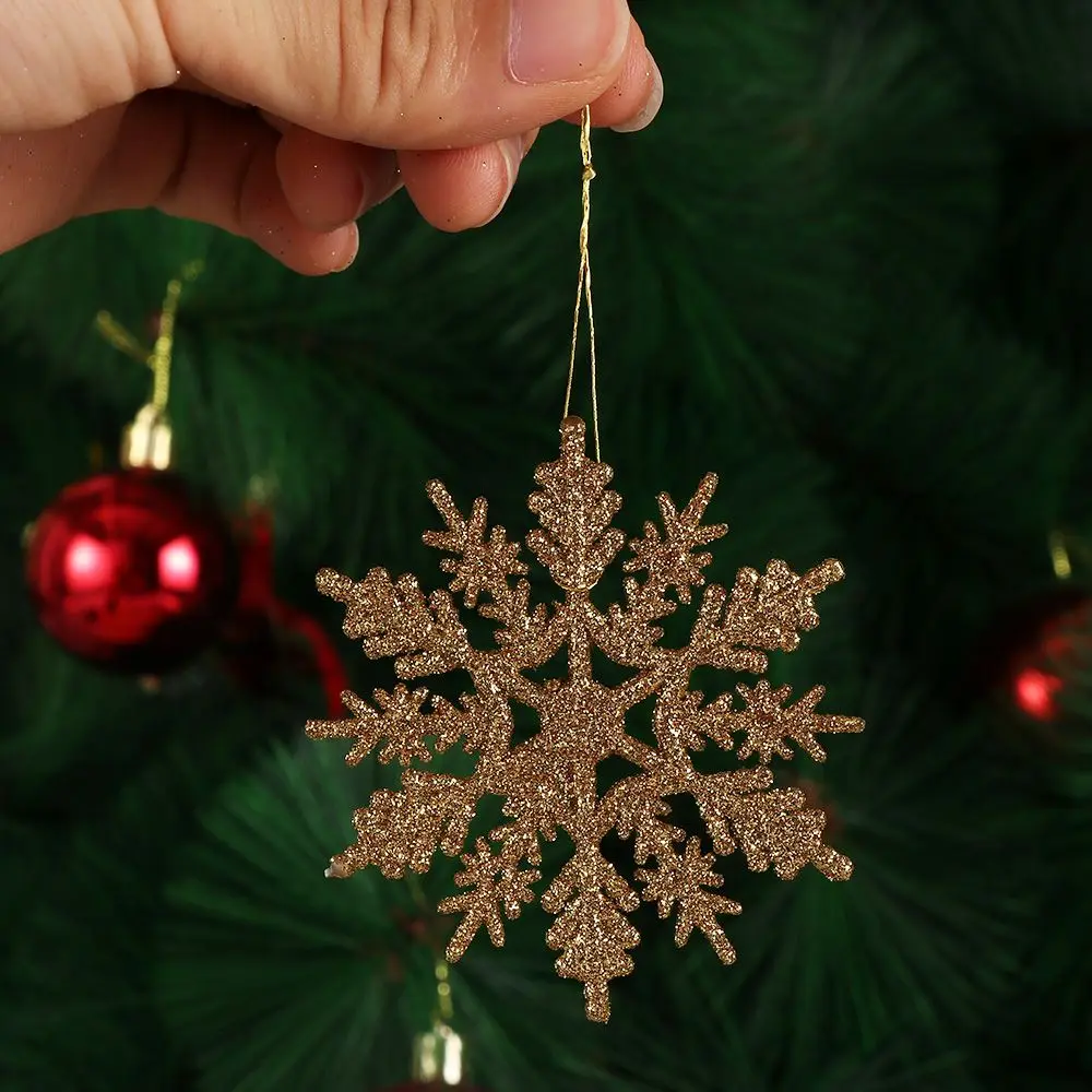 12Pcs 7.5/10cm Gold Powder Snowflake Xmas Charming White Christmas Tree Decor Xmas Party Holiday Christmas Ornaments Home Decor