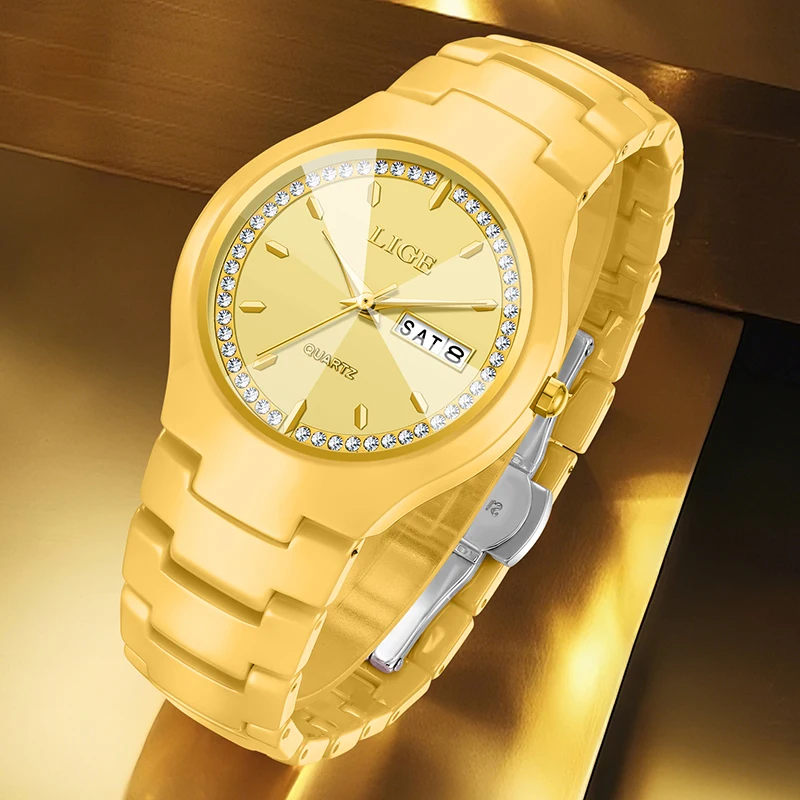 LIGE 2026 ساعات نسائية فاخرة موضة الماس كوارتز ساعات المعصم مقاوم للماء تاريخ الأسبوع ساعة سيراميك هدايا السيدات Reloj Hombre #3