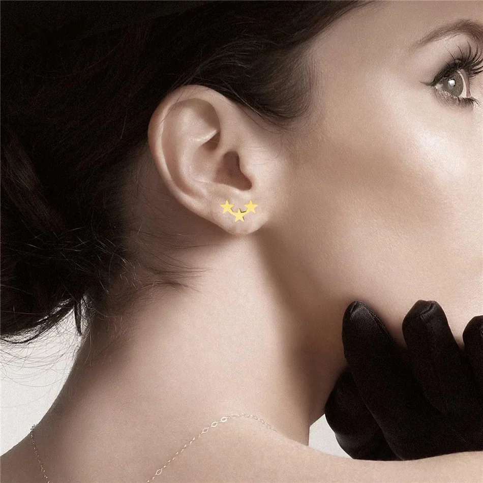 الأقراط الهندسية الكلاسيكية 3 نجوم الأذن ترصيع امرأة الذهبي مجوهرات من صلب لا يصدأ إكسسوارات فتيات بالجملة 12 زوجًا مجموعة حزمة #6