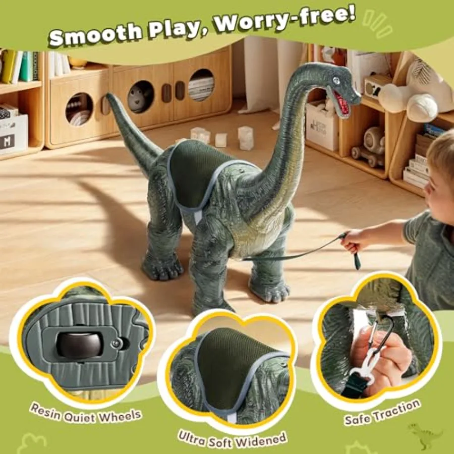 トゥインクー用恐竜乗用玩具車、リアルなブラキオサウルスのプッシュカー、3種類のサウンドエフェクト、サウンドとライトエフェクト、PPホイール付き