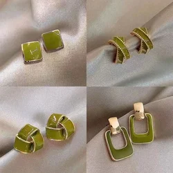 Vintage Green Fresh Stud Earrings For Women Cute Enamel Dripping Oil Geometric Small Earring Party Aesthetic Jewelry Gifts