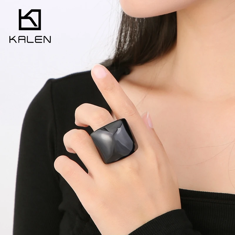 KALEN Stainless Steel Square Big Ring Thick Hip Hop Rock Signet Rings for Women Party Jewelry Bijoux Femme Party Gift