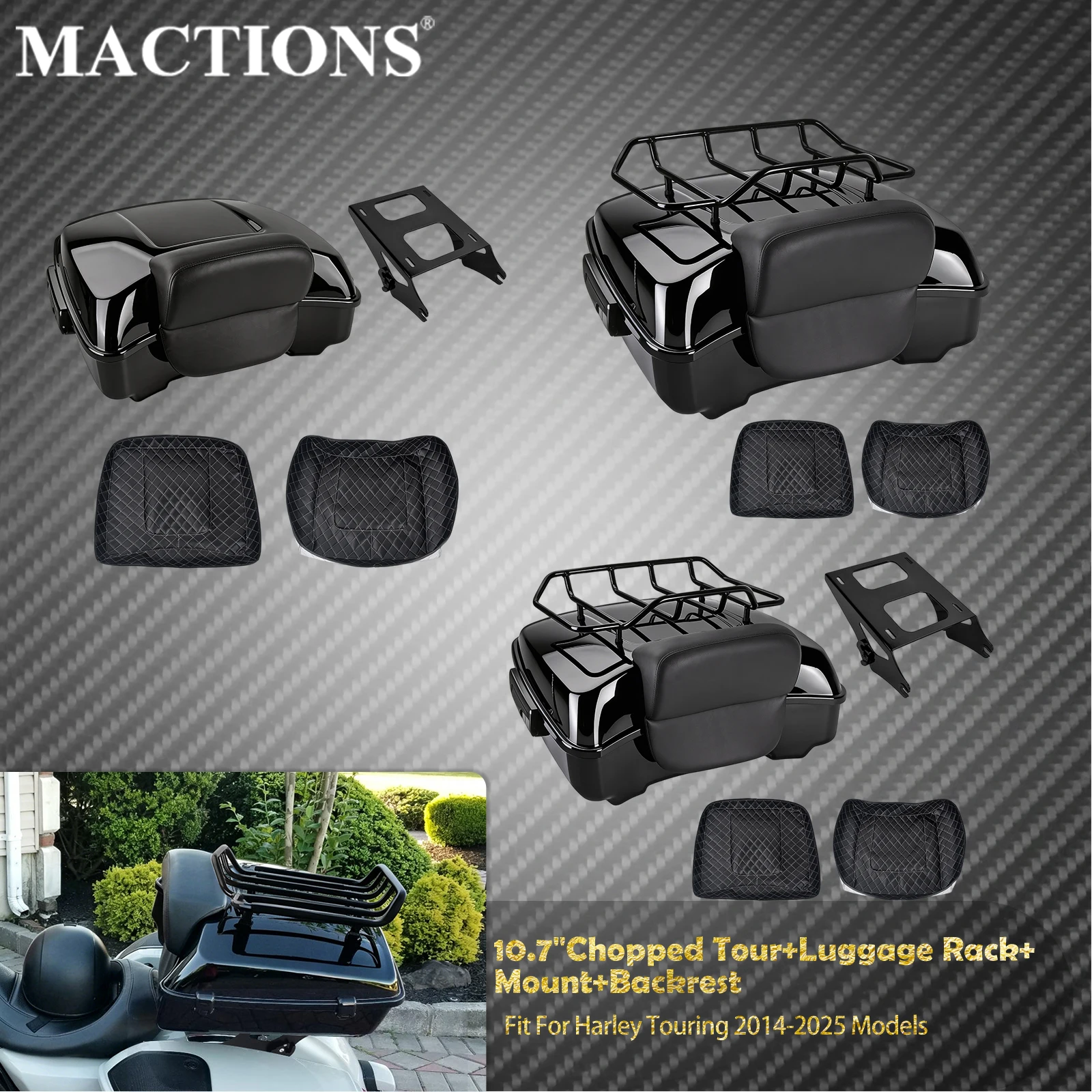 Motorcycle 10.7'' Chopped Tour Luggage Backrest Top Rack Mounting Kit For Harley Touring Road King Electra Street Glide 2014-25