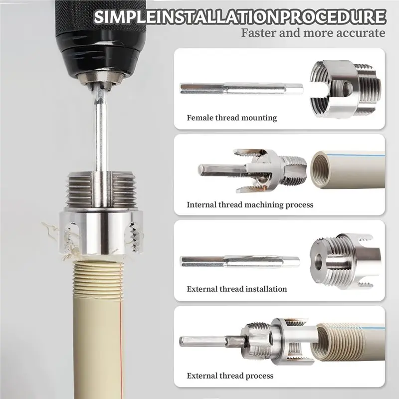 A01F-Dual-Function For 1/2" 3/4" 1" PVC Pipe Threading Tool- 3 Pcs Integrated Internal& External Thread Cutting Device