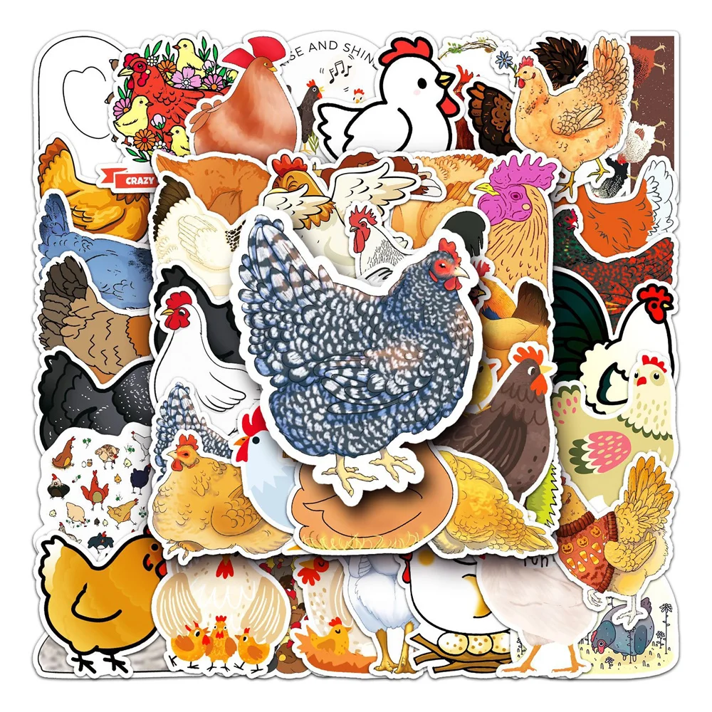 50pcs Cute Chicken Hen Stickers Phone Suitcase Laptop Ipad Cartoon Sticker DIY Journaling Materials Journal Accessories