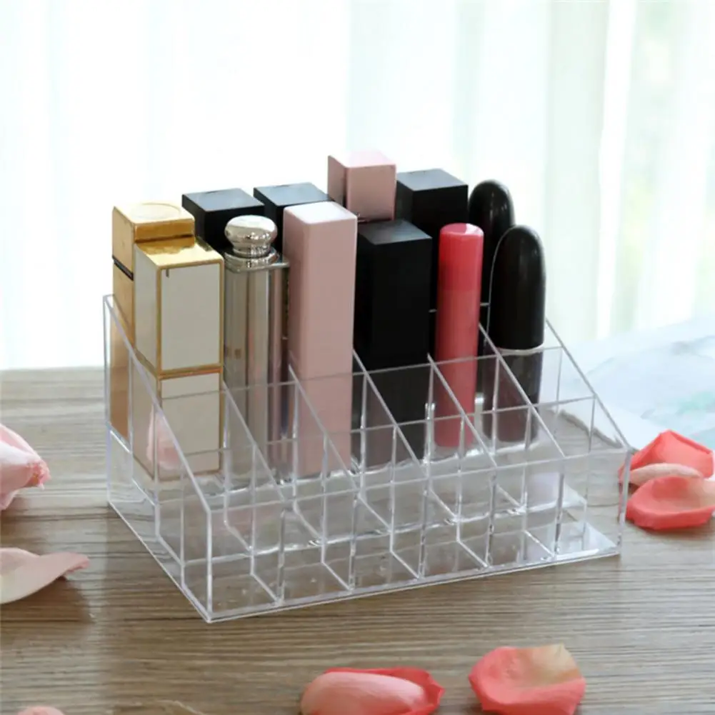 24 Grids Lipstick Holder Transparent Visible Clear Cosmetic Makeup Organizer Container Bedroom Storage Box Display Rack Case