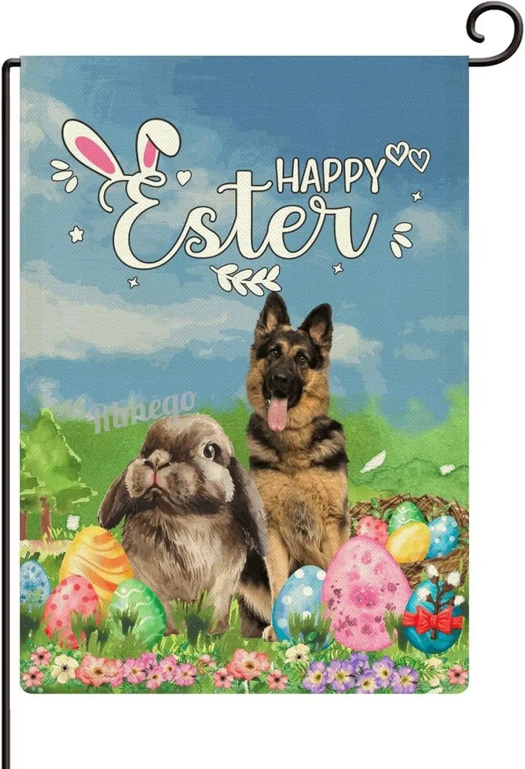 Happy Easter Bunny German Shepherd Yard Flag, Happy Easter Bunny German Shepherd Spring Garden Flag Double Sided Burlap for Spri