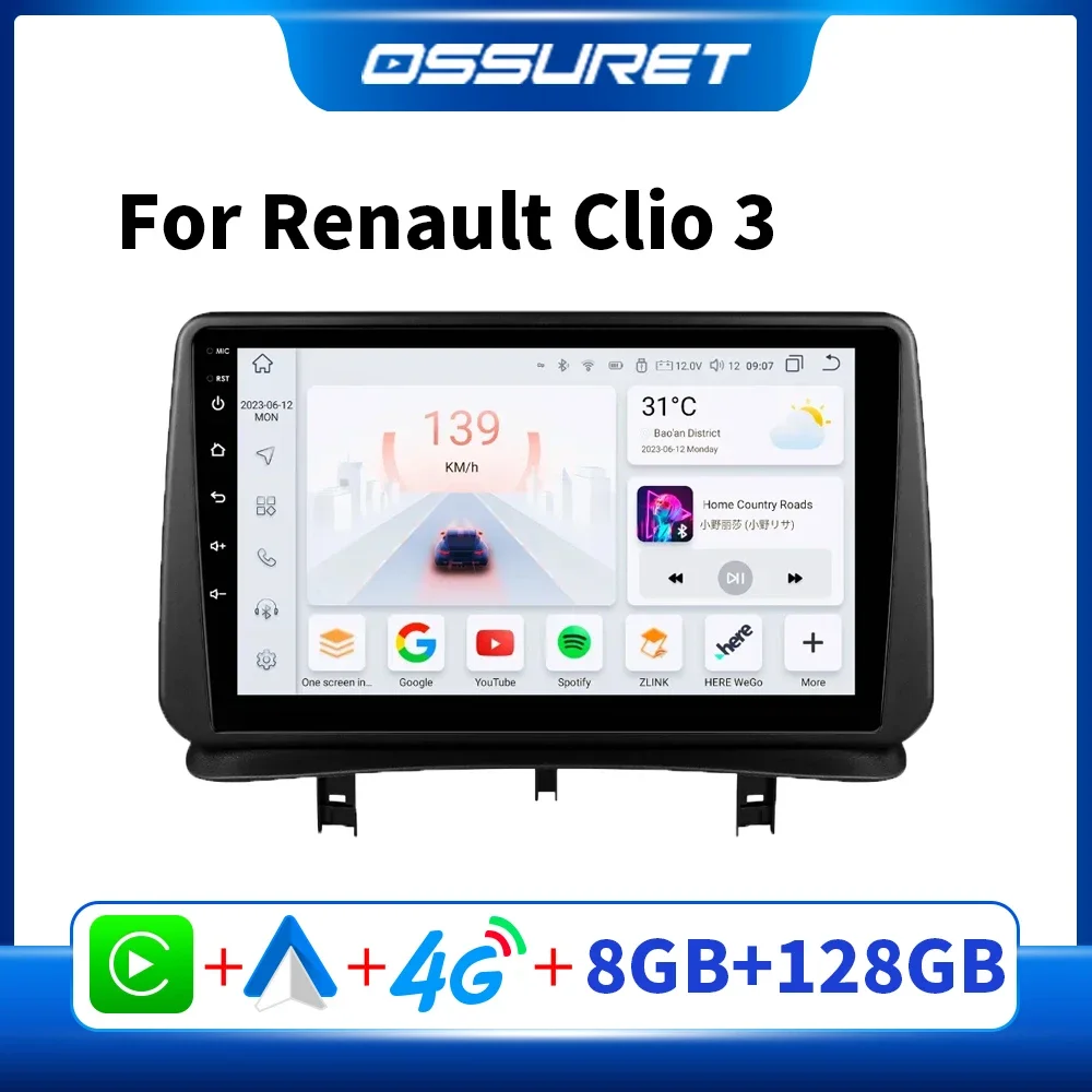 

Ossuret Android Auto Car Radio for Renault Clio 3 2005 -2014 Car Multimedia GPS Navigation RDS DSP CarPlay 2Din 7862 Headunit