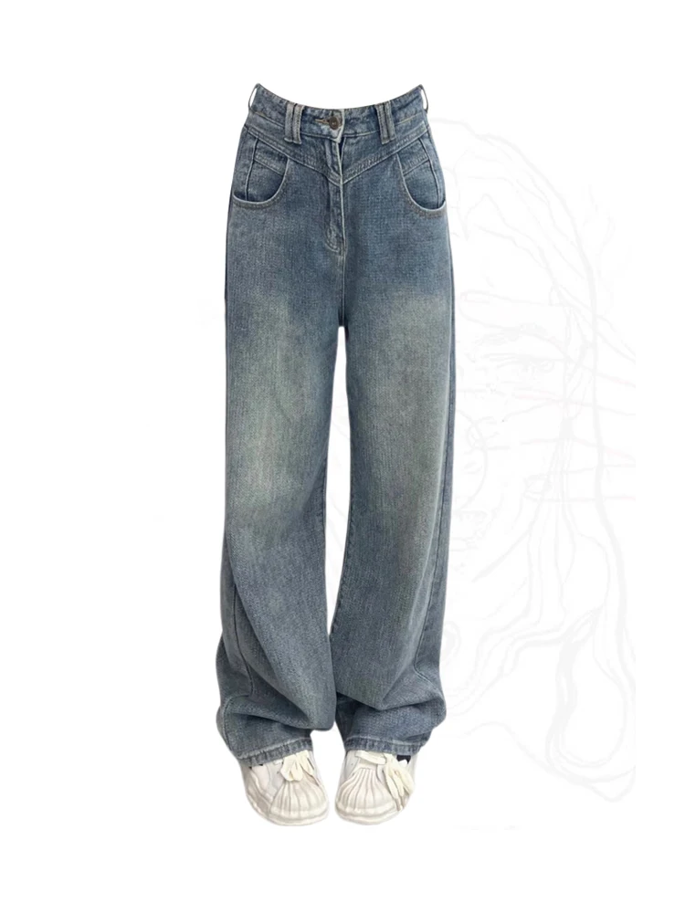 

2023 Women's Casual Trousers Y2K High Waist Streetwear 90S Baggy Jeans Cozy Retro Full Length Pants Office Lady Autumn New Trend