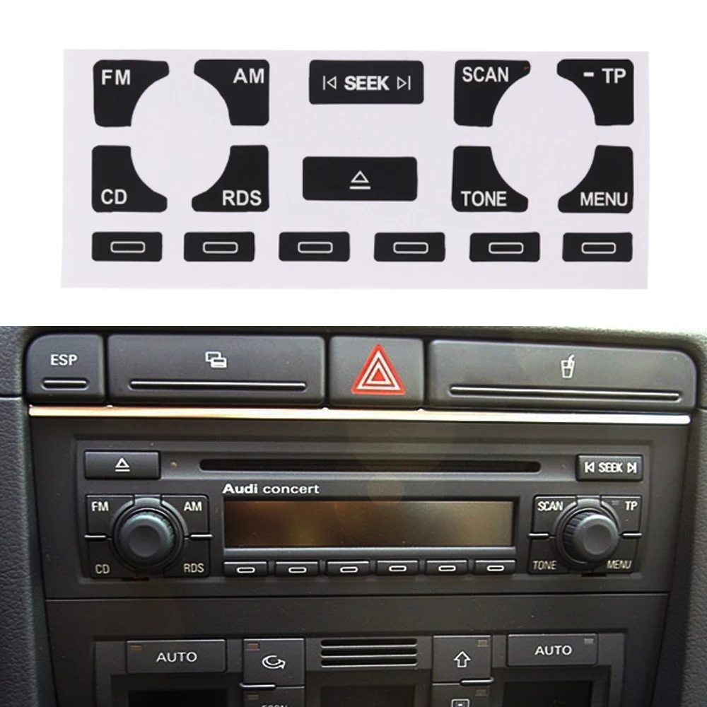 Adesivos de Reparação para Estilo de Carro, Decalques para Botões Desgastados de Rádio Estéreo, Decoração Automotiva para Audi A4 B6 B7 A6 A2 A3 8L 8P