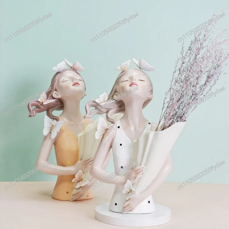 Fashion butterfly bouquet resin flower pot vase dried flower light luxury soft decoration ornament