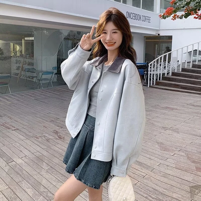 

New Fashion Contrast Lapels Short Single-breasted Cardigan Loose Jacket Women's Spring and Autumn Popular Joker Casual Jacket