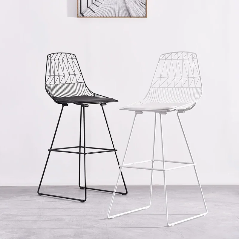 

Modern Simple Back High Bar Chair Iron Home Casual Fashion Cafe Wedding Event Metal Frame Wire chairs For Counter Bar Stool