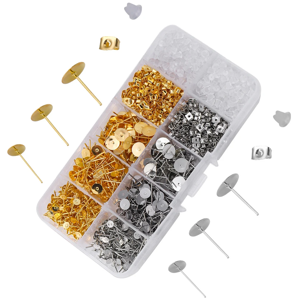 1400Pcs/Lot Blank Post Earring Studs Base Pins Box With Earring Plug Findings Ear Back For DIY Jewelry Making Kits Jewelry Box - view 3