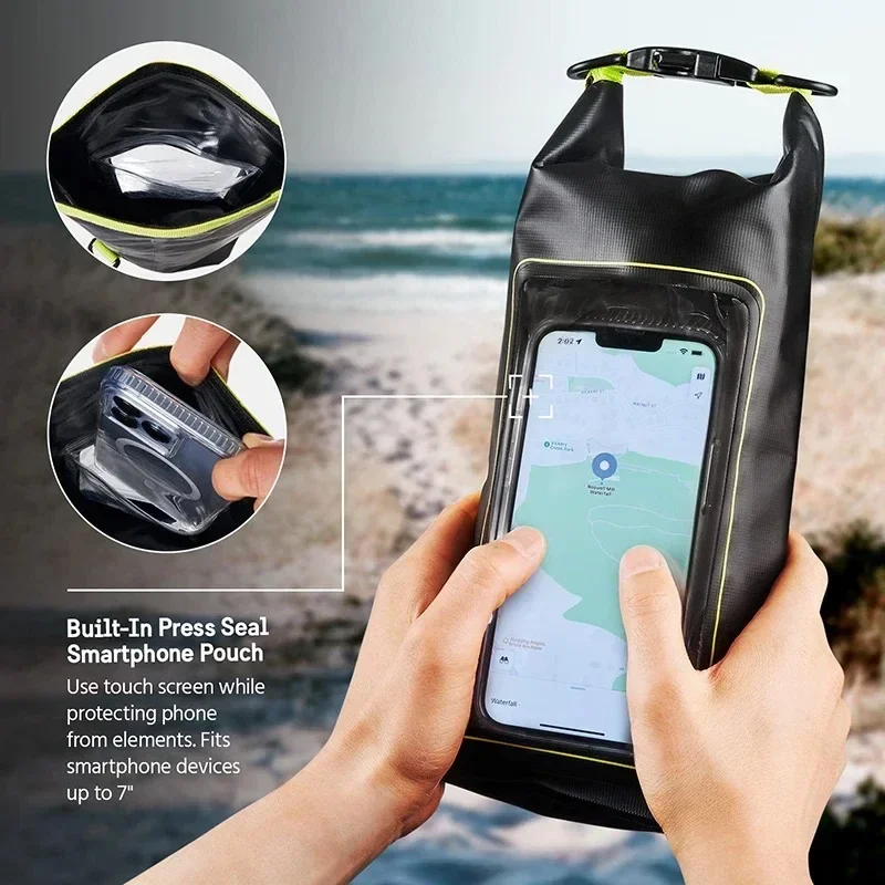 2L 500D PVC Tarpaulin Outdoor Roll Top Waterproof Dry Bag with Phone Pouch Marine Ocean Pack for Kayaking and Rafting Pragmatic