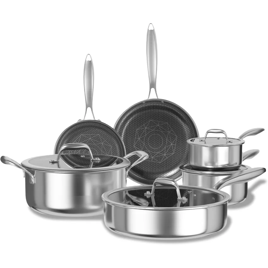 

Набор посуды из нержавеющей стали, набор кастрюль и сковородок с антипригарным покрытием для домашней кухни, приготовления пищи, гибридная керамическая посуда с антипригарным покрытием для жарки