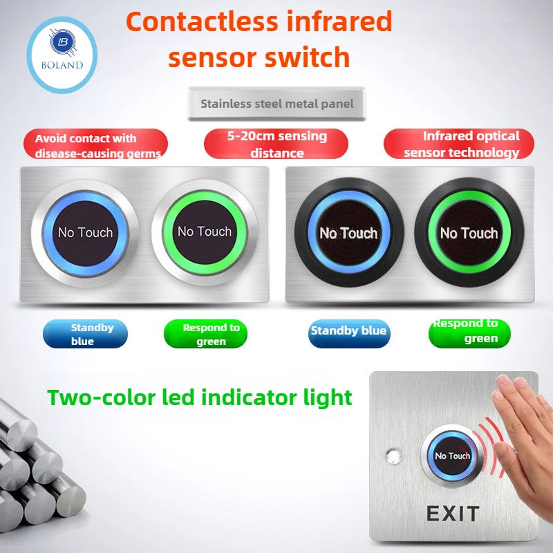 Infrared sensing button 86 type panel door opening button strip automatic reset exit button access control switch waterproof