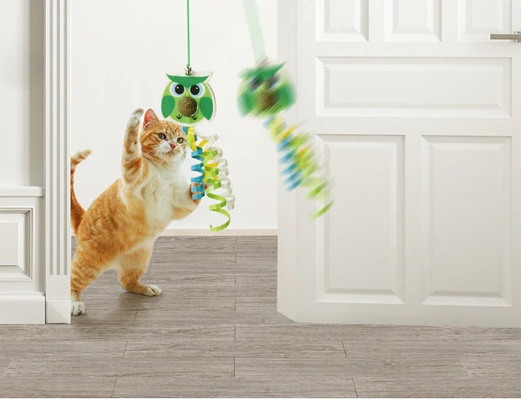 Cat Pet Toy Hanging Door To Relieve Depression Swinging Hanging Elastic Rope Feather Playing Stick Bell Spider Gatos Для Кошек