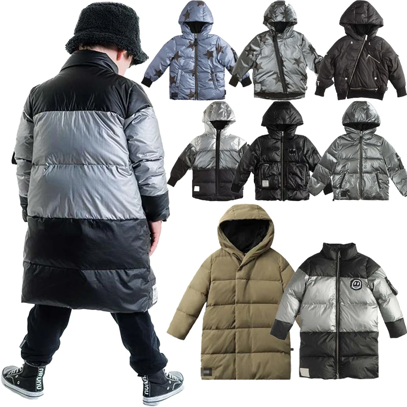 

Winter Children's Cotton Clothing 24 New Male and Female Warm Top Kids Knee Length Color Blocked Cotton Jacket Baby Down Jacket