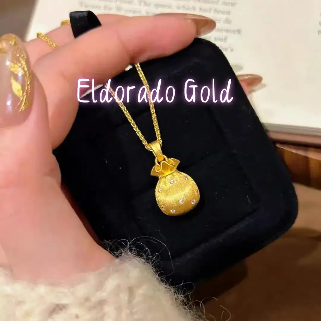 

2025 9999 point diamond small lucky bag necklace for women's ancient clavicle chain high-end light luxury gold pendant sweater c