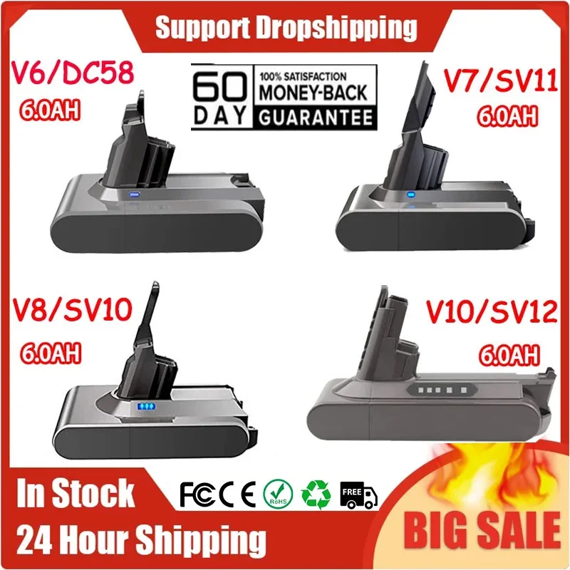 

Аккумулятор для пылесоса Dyson V6 V7 V8 V10 V11, сменная батарея DC58 DC59 DC61 DC62 DC72 DC74 SV11 SV10 SV12 SV14 SV15