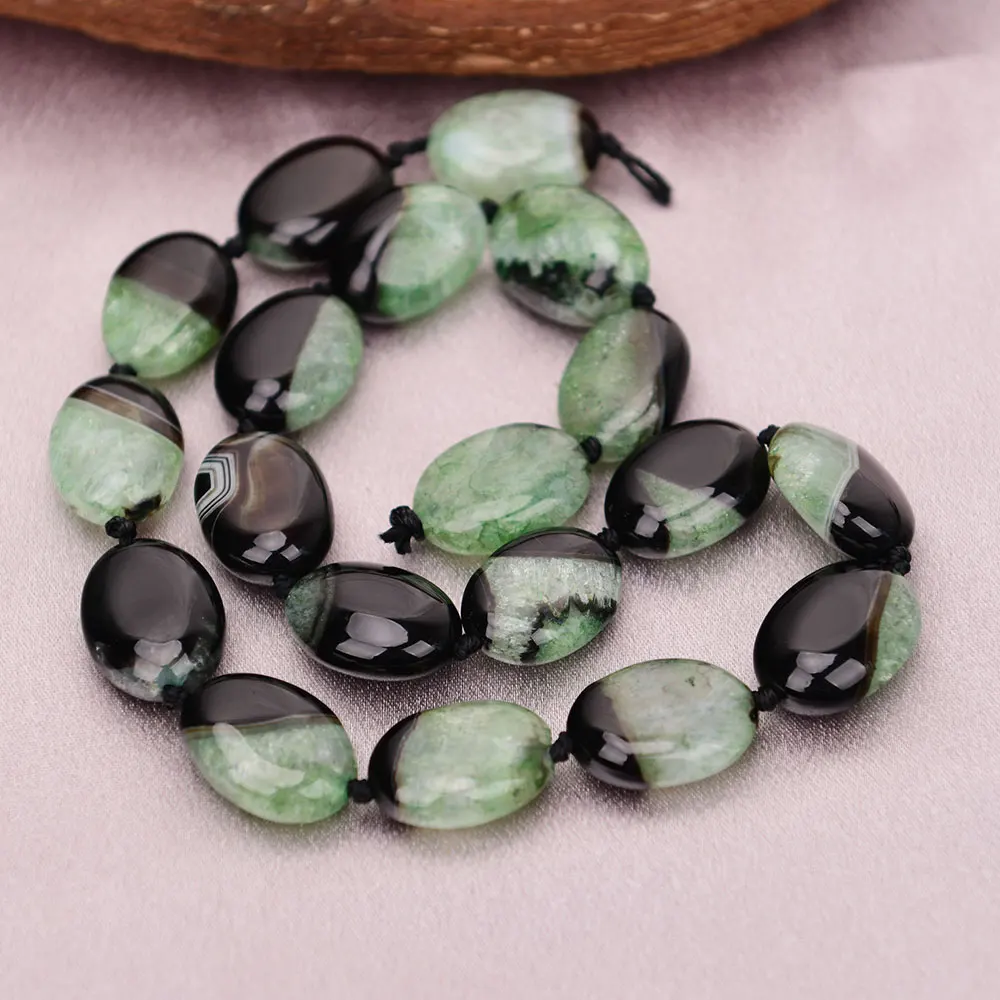 APDGG 16'' Natural Stone Multi color Green Black Agate Oval Gems Slab Loose Beads Jewelry Making DIY view 3