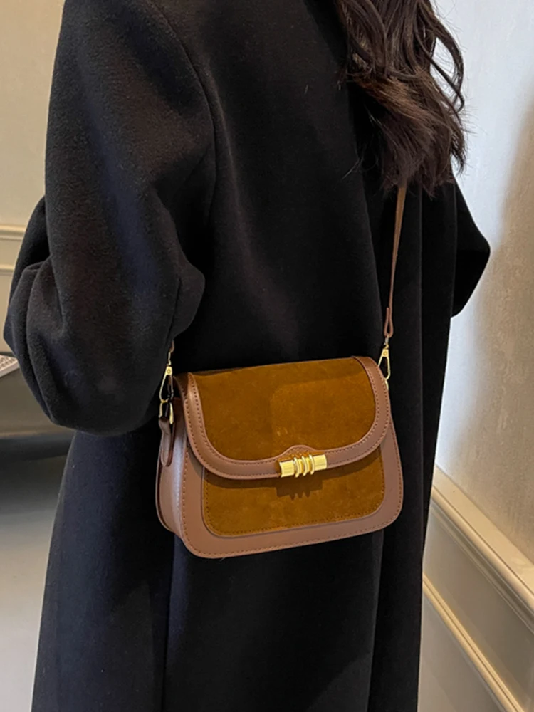 High Quality Burgundy Retro Frosted PU Splicing Crossbody Bag Ladies Multi-layer Interval Square Bags Classic Commuting Handbag