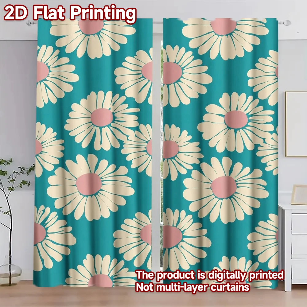 Retro Morandi-style large daisy Print Drapes Room Darkening Window Curtains for Home Decor,Rod Pocket Blackout Curtains Bedroom