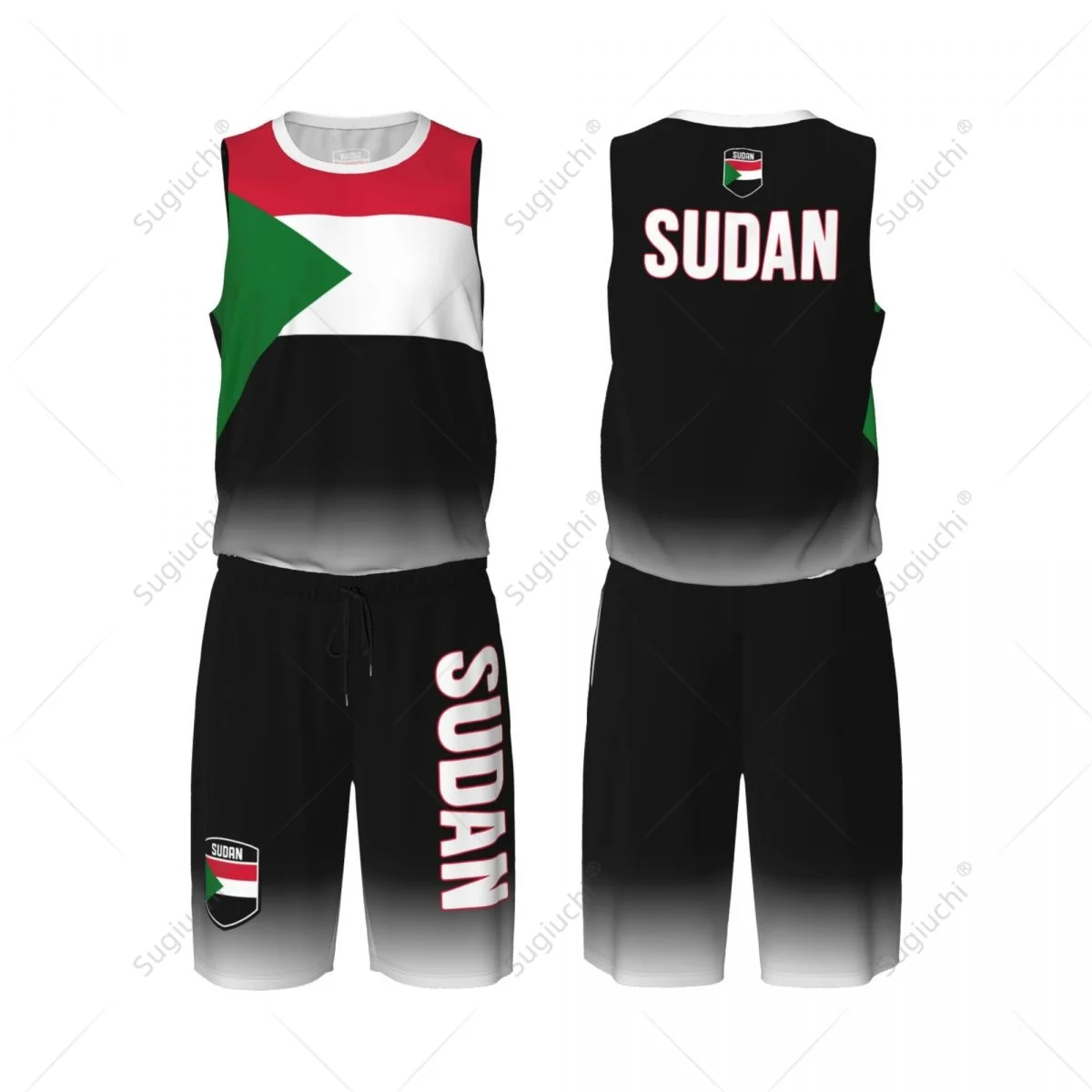 Men Sudan Flag Basketball Jersey Set Mesh Shirt & Pants Sleeveless Exclusive Team-up Custom Name Nunber Unisex