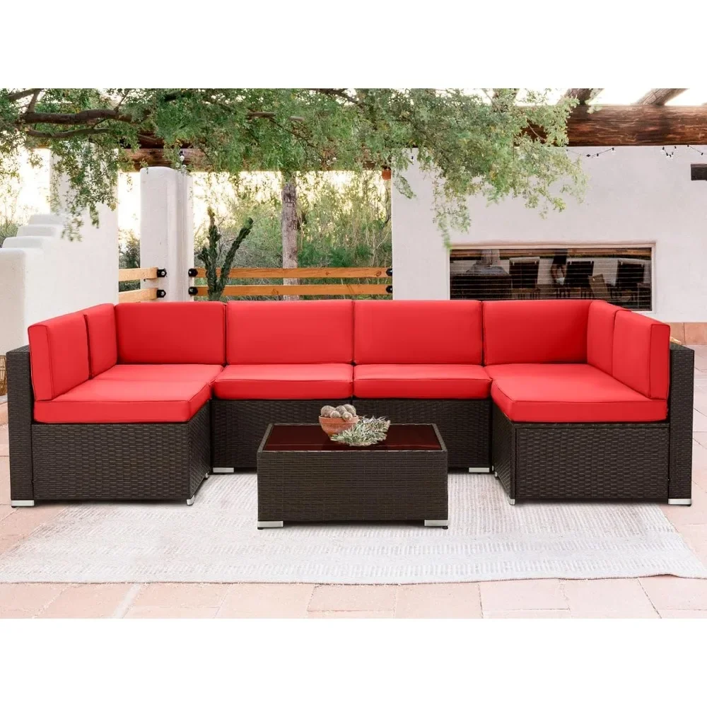 

7 Piece Outdoor Patio Furniture Set, Outdoor Sectional Conversation Furniture Chair with Coffee Table