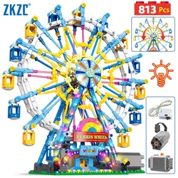 City Friends MOC Rotating Ferris Wheel Building Blocks Electric Bricks with Light Toys for Children Christmas Gifts