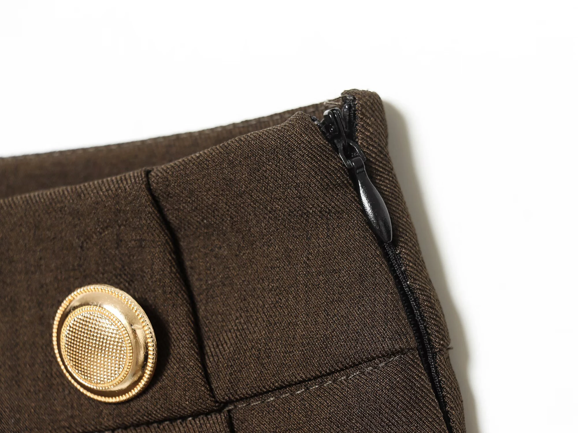 شتاء جديد وصول المرأة مكتب فرنسي نمط بسيط عادية عالية الخصر زرر واسعة الساق سبعة ثمانين السراويل