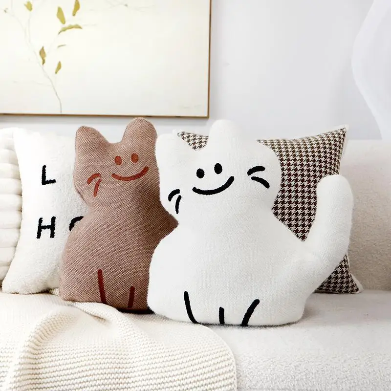 

Cat Holding Pillowcase Cartoon Nordic Ins Style Cute White Backrest Cushion Living Room Sofa Waist Cushion