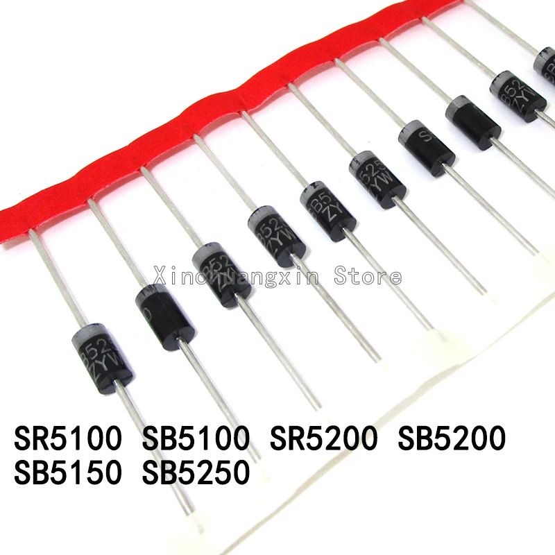 50PCS SR5100 SB5100 100V SB5150 150V SR5200 200V SB5200 SB5250 MBR5250 DO201AD MBR5H250SS 5A 250V Schottky In-Line Diodes