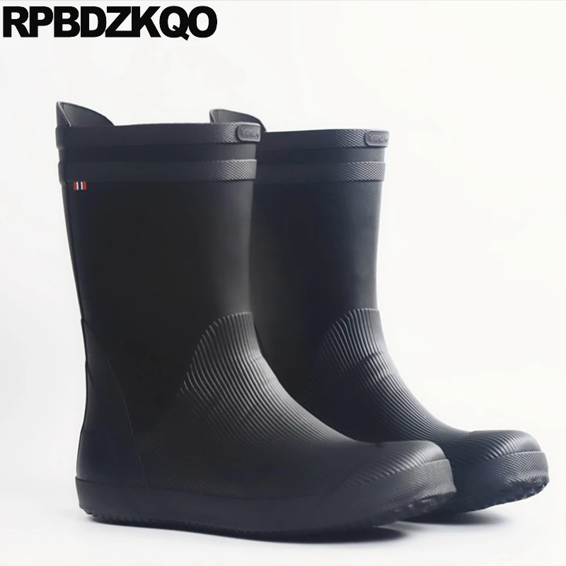 Pvc Men 48 13 Boots Fishing Rainboots Rain Rubber Fur Lined Slip On Shoes Mid Calf 14 Waterproof Walking Plus Size Letter Flats