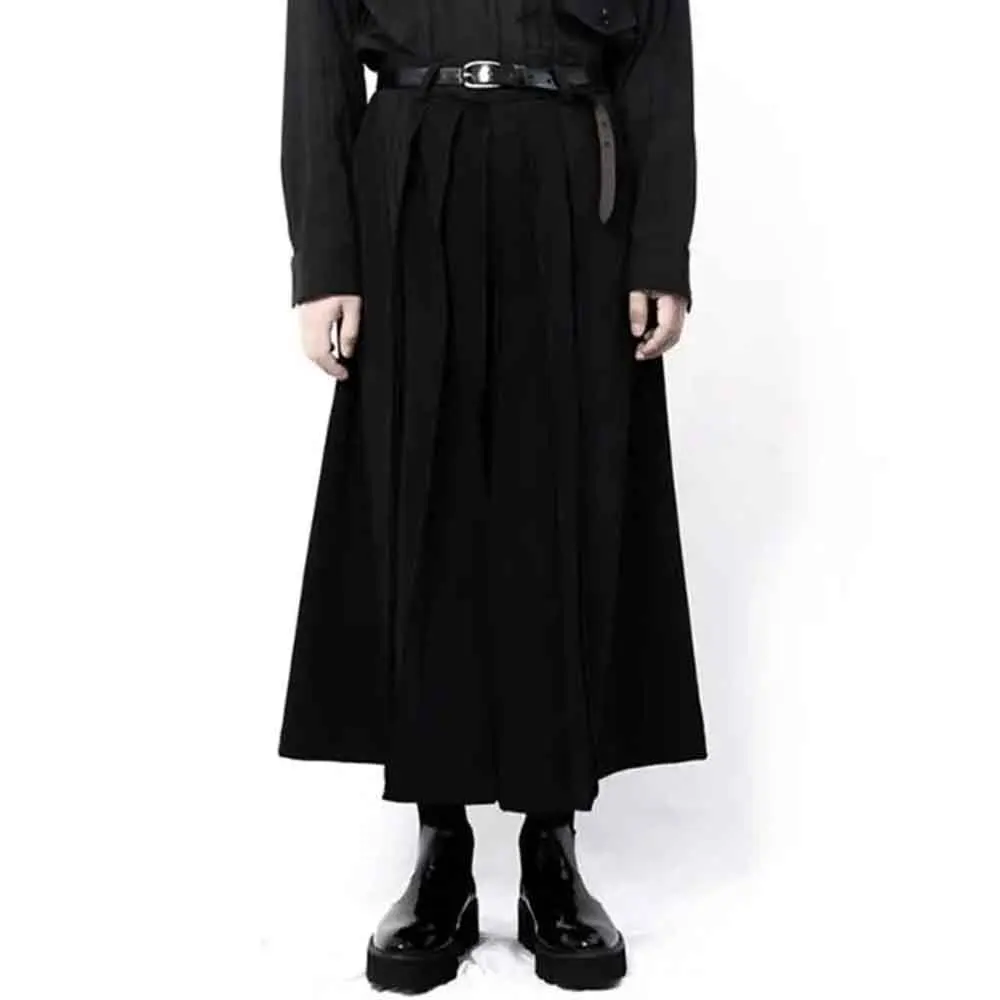 Xs-5xl رجل كولوتيس الظلام القوطية عادية الساموراي السراويل هاكاما موضة ملهى ليلي الشباب في الهواء الطلق العصرية تنورة السراويل ملابس للرجال